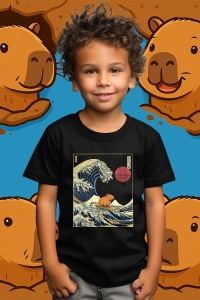 Tricou copii Capybara - Surfing, stil Japonez - Img 2