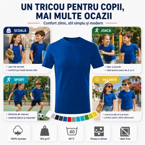Tricou Copii Clasic Basic Free – Băiat și Fată, 100% Bumbac, Confortabil - Img 8