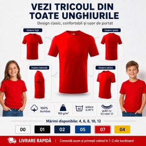 Tricou Copii Classic Malfini – 100% Bumbac, Mânecă Scurtă, Fete și Băieți, 6 Culori - Img 3