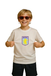 Tricou copii cu logo stema Aston Villa Anglia, din bumbac 100% - Img 3