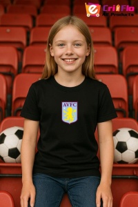 Tricou copii cu logo stema Aston Villa Anglia, din bumbac 100% - Img 5