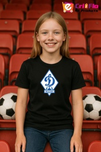 Tricou copii cu logo stema FC Dinamo Moscova Rusia, din bumbac 100% - Img 5