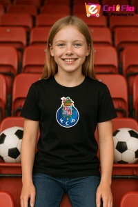 Tricou copii cu logo stema FC Porto Portugalia, din bumbac 100% - Img 4