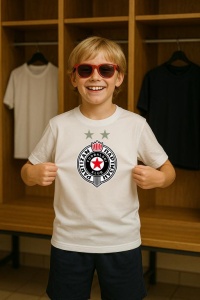 Tricou copii cu logo stema FK Partizan Serbia, din bumbac 100%