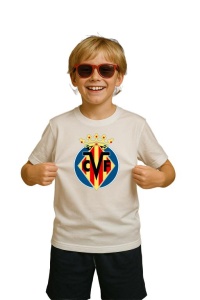 Tricou copii cu logo stema Villarreal_CF Spania, din bumbac 100% - Img 3