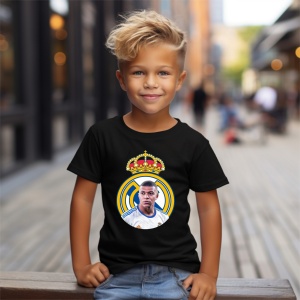 Tricou copii din bumbac 100%, personalizat cu fotbalistul Kylian Mbappe de la Real Madrid - Cadou - Img 4
