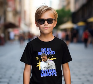 Tricou copii din bumbac 100%, personalizat cu fotbalistul Kylian Mbappe - Real Madrid - Cadou - Img 3