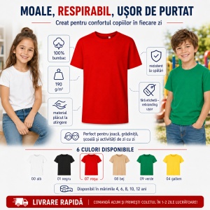 Tricou Copii Edge Malfini – 100% Bumbac, Confortabil, Fete și Băieți, 6 Culori - Img 9