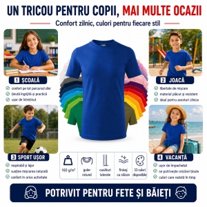 Tricou Copii Simplu din bumbac pentru Băieți 135 - Img 7