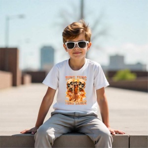 Tricou Copii Tralalelo Tra la la Tung Tung Tung Sahur - Italian Brainrot, Funny Baseball Bat T-Shirt - Img 5