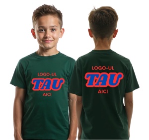 Tricou copii verde personalizat cu logo-ul companiei - Fata + Spate
