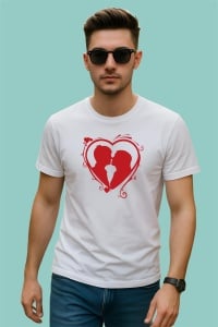 Tricou Couple Red Heart Text, din bumbac 100%, tricou alb, Dama | Barbat - Img 2