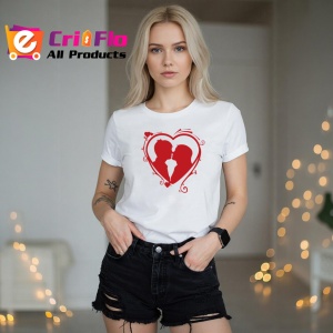 Tricou Couple Red Heart Text, din bumbac 100%, tricou alb, Dama | Barbat - Img 5