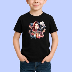 Tricou Couple with iced coffee, cuplu band cafea cu gheata, Copii | Dama | Barbat , tricou negru - Img 2