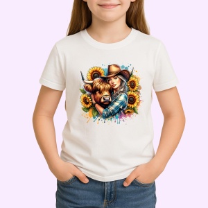 Tricou cowgirl hugging cow, fata cowgirl imbratisand o vaca, Copii | Dama | Barbat