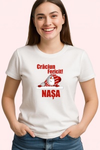 Tricou Craciun Fericit Nasa Model Trei, din bumbac 100%, tricou alb, Dama | Barbat - Img 2