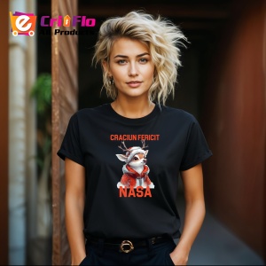 Tricou Craciun Fericit Nasa Ren Ilustratie, din bumbac 100%, tricou negru, Dama | Barbat - Img 3