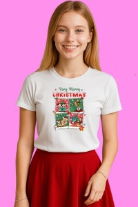 Tricou Craciun Vesel Personaje Disney, din bumbac 100%, tricou alb, Copii | Dama | Barbat