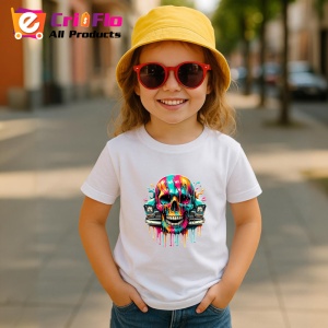 Tricou Craniu cu badge de politist si ochelari fundal alb Copii | Dama | Barbat - Img 11
