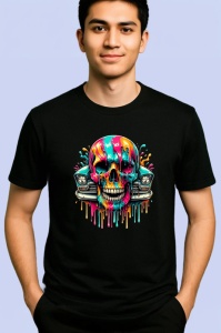 Tricou Craniu cu badge de politist si ochelari fundal alb Copii | Dama | Barbat, culoare negru - Img 2