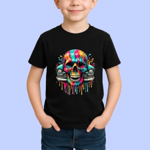 Tricou Craniu cu badge de politist si ochelari fundal alb Copii | Dama | Barbat, culoare negru - Img 3