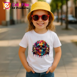 Tricou Craniu cu coroana si casetofoane stil street art colorat Copii | Dama | Barbat