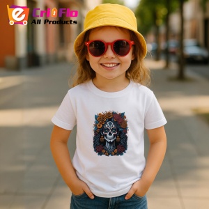 Tricou Craniu femeie decorat cu flori mov si fundal deschis Copii | Dama | Barbat - Img 11