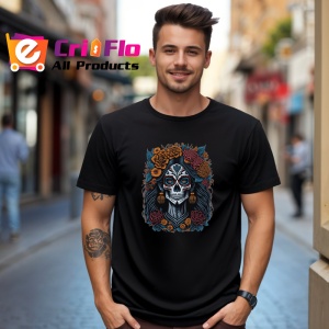 Tricou Craniu femeie decorat cu flori mov si fundal deschis Copii | Dama | Barbat, culoare negru - Img 5
