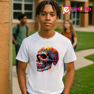 Tricou Craniu inflacarat cu culori neon fundal alb Copii | Dama | Barbat - Img 5