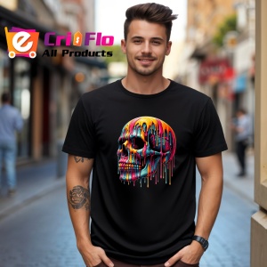 Tricou Craniu inflacarat cu culori neon fundal alb Copii | Dama | Barbat, culoare negru - Img 6
