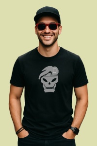 Tricou Craniu Militar Cu Bereta Neagra, din bumbac 100%, tricou negru Copii | Dama | Barbat - Img 2