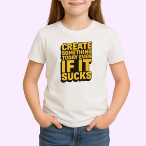 Tricou Create Something Today Even If It Sucks, din bumbac 100% , tricou alb pentru Copii | Dama | Barbat - Img 2