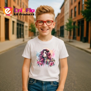 Tricou cross flower girl pink hair tattoo, fata cu cruce trandafiri si par roz, Copii | Dama | Barbat - Img 7