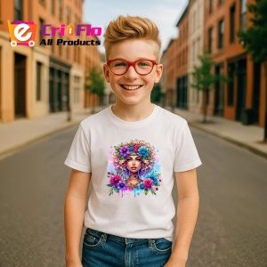 Tricou curly blonde floral crown girl, fata blonda creata cu coronita florala, Copii | Dama | Barbat - Img 8