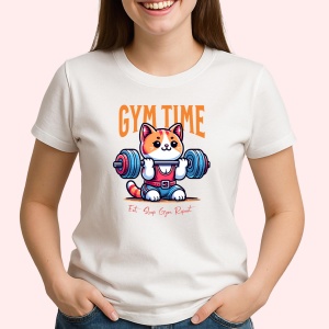 Tricou Cute Cat Gym Time Graphic - Copii | Dama | Barbat - Img 2