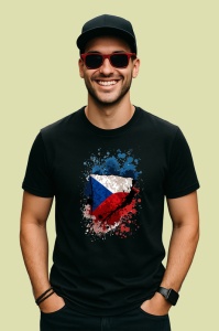 Tricou Czechia Steag Splash Art, Copii | Dama | Barbat, culoare negru - Img 2