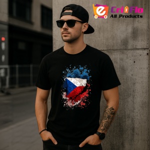 Tricou Czechia Steag Splash Art, Copii | Dama | Barbat, culoare negru - Img 6