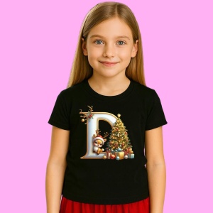 Tricou D Litere Craciun Cu Ren, Brad, Luminite Si Cadouri, din bumbac 100% Copii | Dama | Barbat