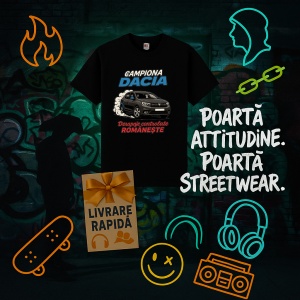 Tricou Dacia Sandero Derapaje Controlate Romaneste Negru, Copii | Dama | Barbat - Img 4