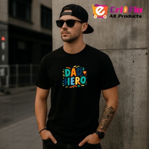 Tricou Dad Hero Font Modern Albastru Portocaliu, din bumbac 100%, tricou negru Barbat - Img 3