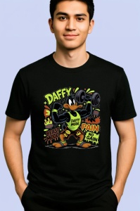 Tricou Daffy beast mode antrenament cu gantere si tricou galben Copii | Dama | Barbat, negru - Img 2