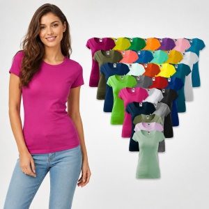Tricou Damă 100% Bumbac Cambrat – Decolteu Rotund, Mâneci Scurte, 25 Culori | XS-2XL