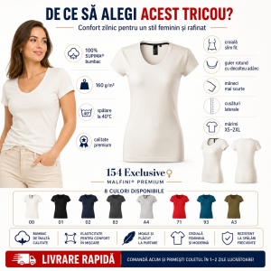 Tricou damă 100% bumbac SUPIMA® 154 Exclusive, slim fit, 160 g/m², XS–2XL, 8 culori - Img 2