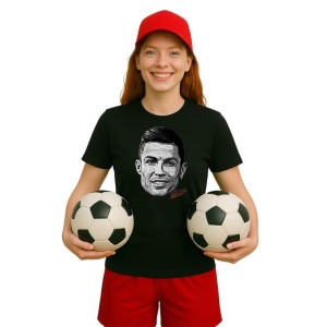 Tricou Dama cu fotbalistul Cristiano Ronaldo-Al-Nassr FC din bumbac 100% - Img 5