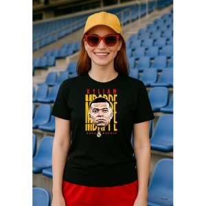 Tricou Dama cu fotbalistul Kylian Mbapp-Paris Saint-Germain din bumbac 100% - Img 2