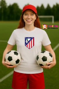 Tricou dama cu logo stema Atletico Madrid Spania , din bumbac 100%