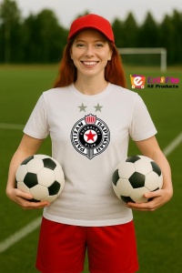 Tricou dama cu logo stema FK Partizan Serbia , din bumbac 100% - Img 9