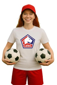 Tricou dama cu logo stema Lille LOSC Franta , din bumbac 100% - Img 3