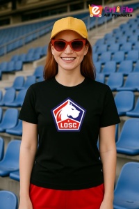 Tricou dama cu logo stema Lille LOSC Franta , din bumbac 100% - Img 4