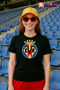 Tricou dama cu logo stema Villarreal_CF Spania , din bumbac 100% - Img 4